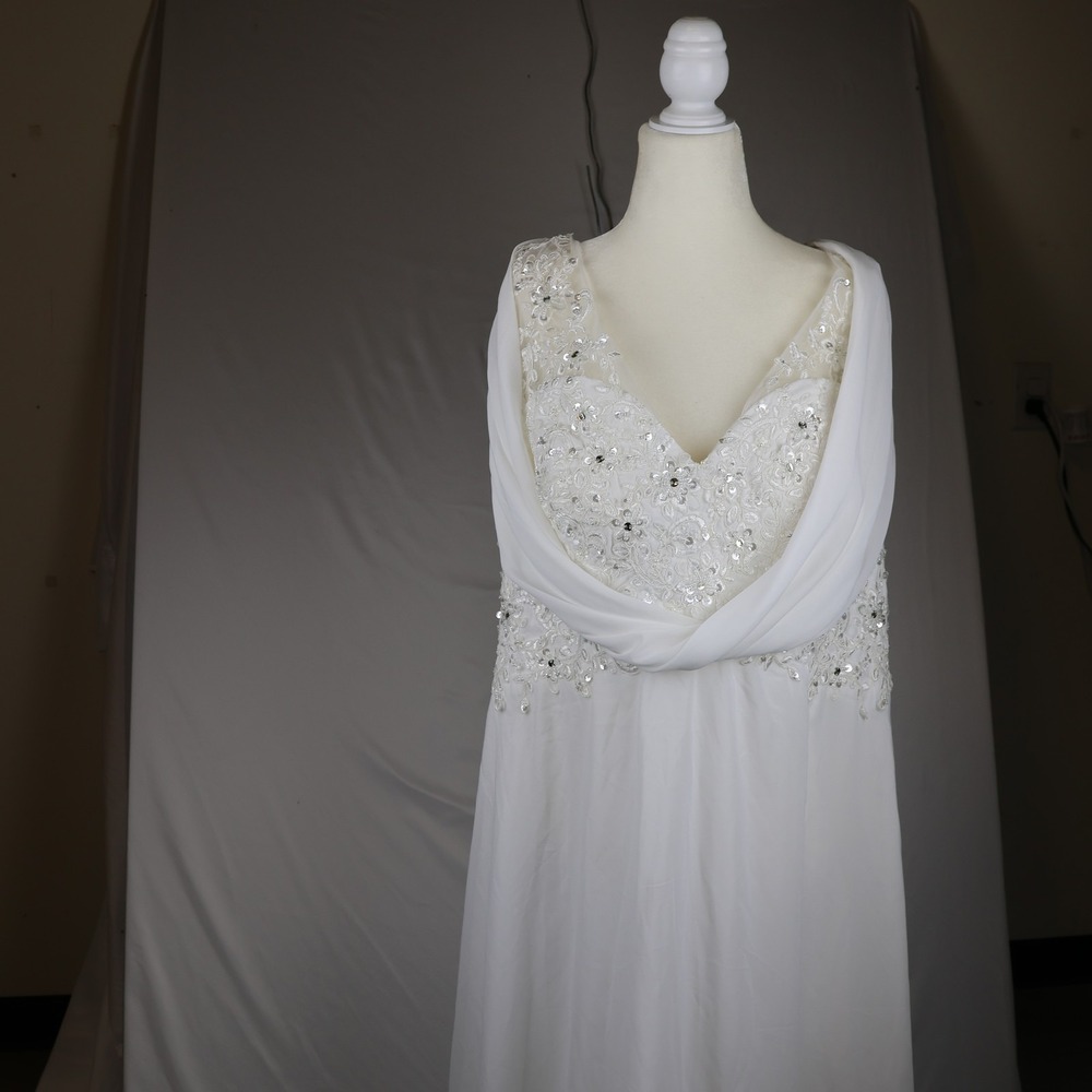 Abaowedding Dress Womens 20 Plus White Beaded Lace Bridal Gown Sequin Chiffon